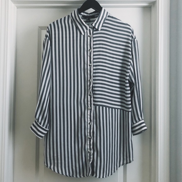 Striped Button Down, Long Sleeve Tunic - Picture 3 of 3
